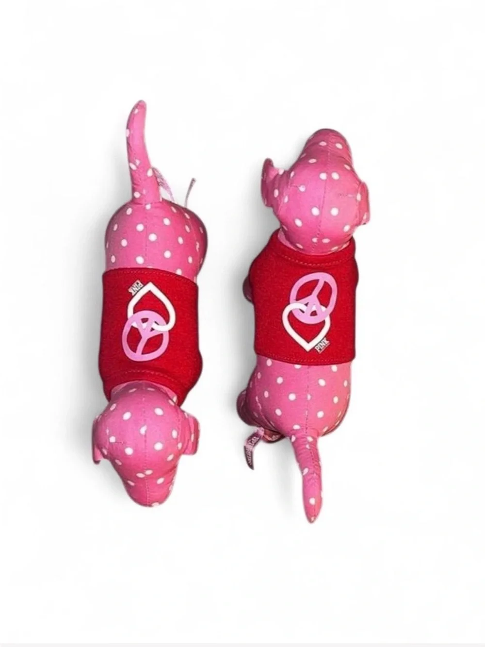 PINK Victoria's Secret Pink Polka Dot Plush Dog with Red Vest set of 2